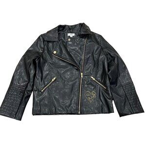 Disney D-Signed Black Vegan Leather Moto Girls Clothing Jacket Large